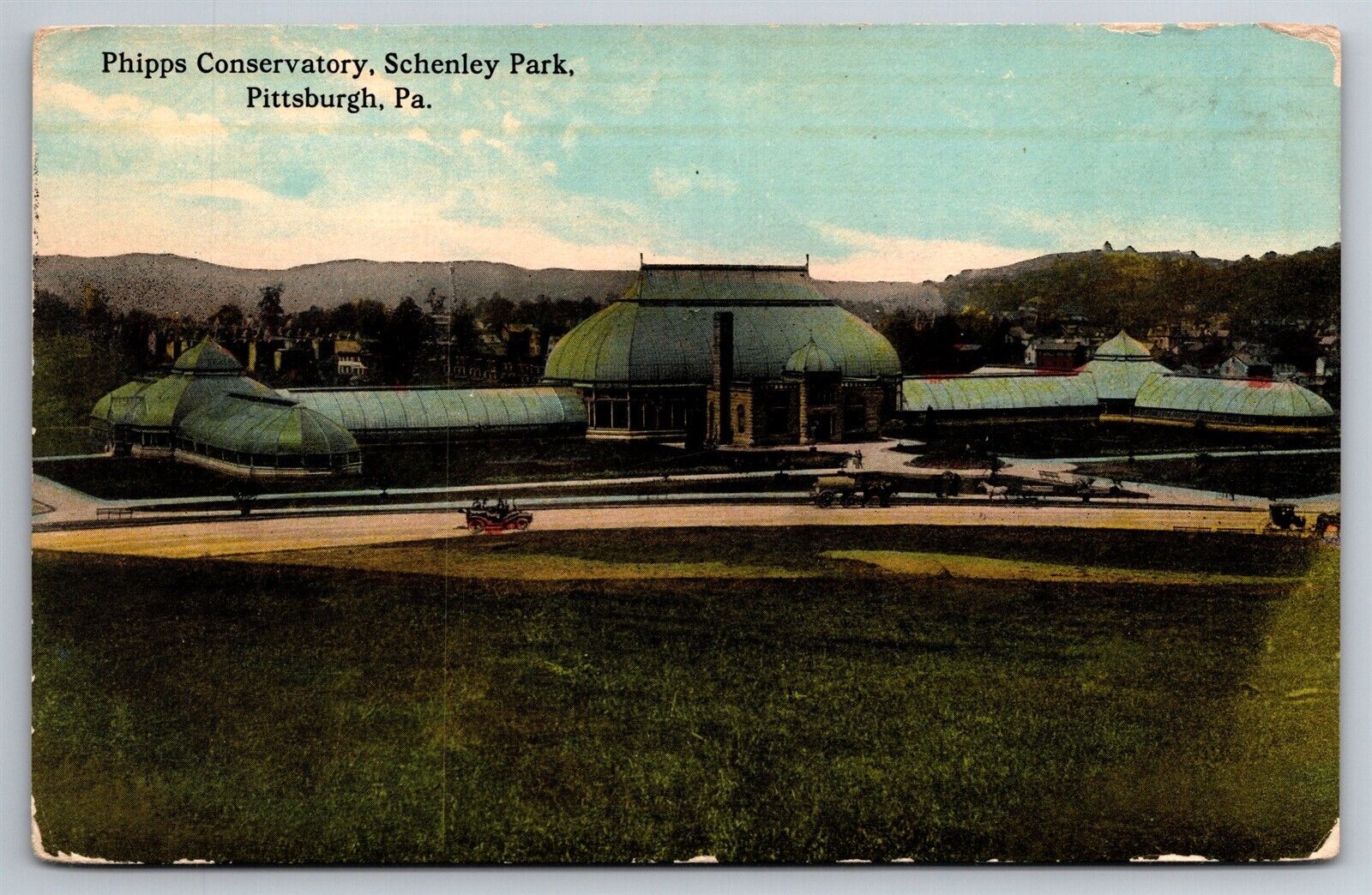 Phipps Conservatory Schenley Park Horses Cars Pittsburg PA C1910\'s Postcard K10