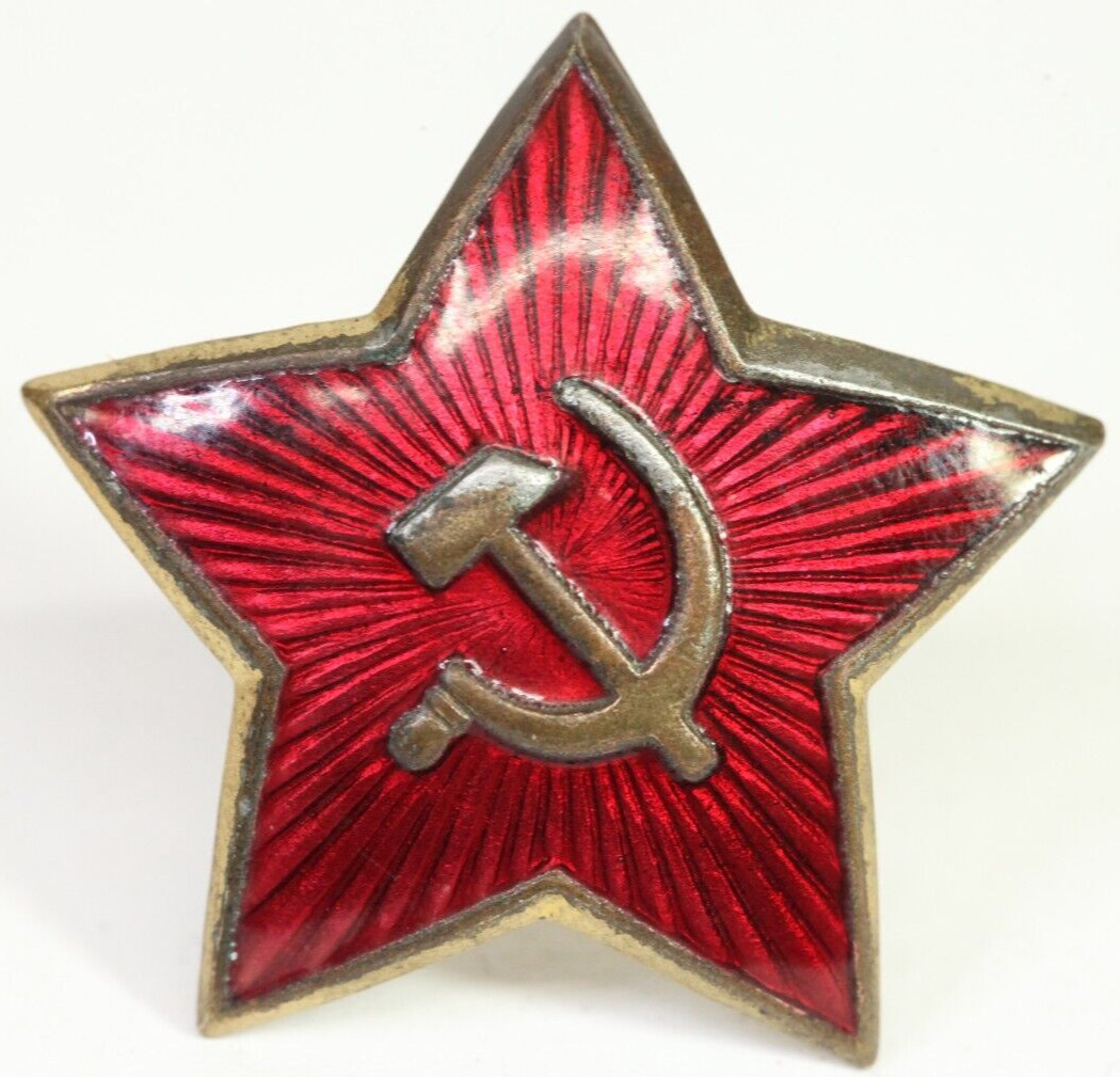 Original WWII USSR Soviet Russia ARMY RED STAR Military STEEL Cap Badge Cockade
