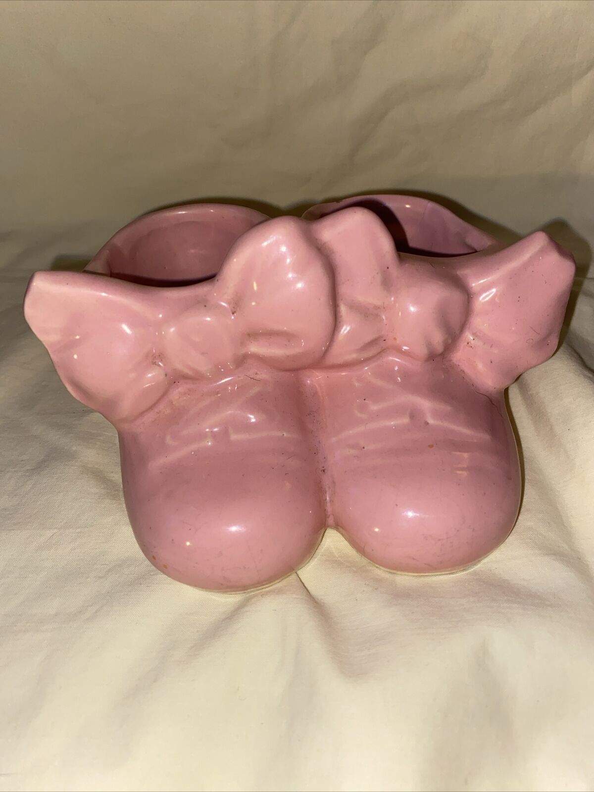 Vintage McCoy Ceramic Pink Baby Shoes & Bows Unmarked