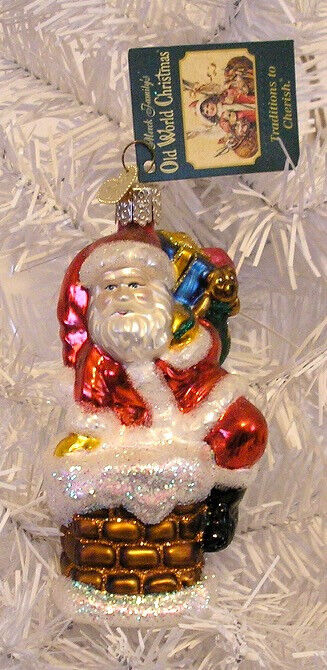 2002 SANTA IN CHIMNEY - OLD WORLD CHRISTMAS -BLOWN GLASS ORNAMENT NEW W/TAG