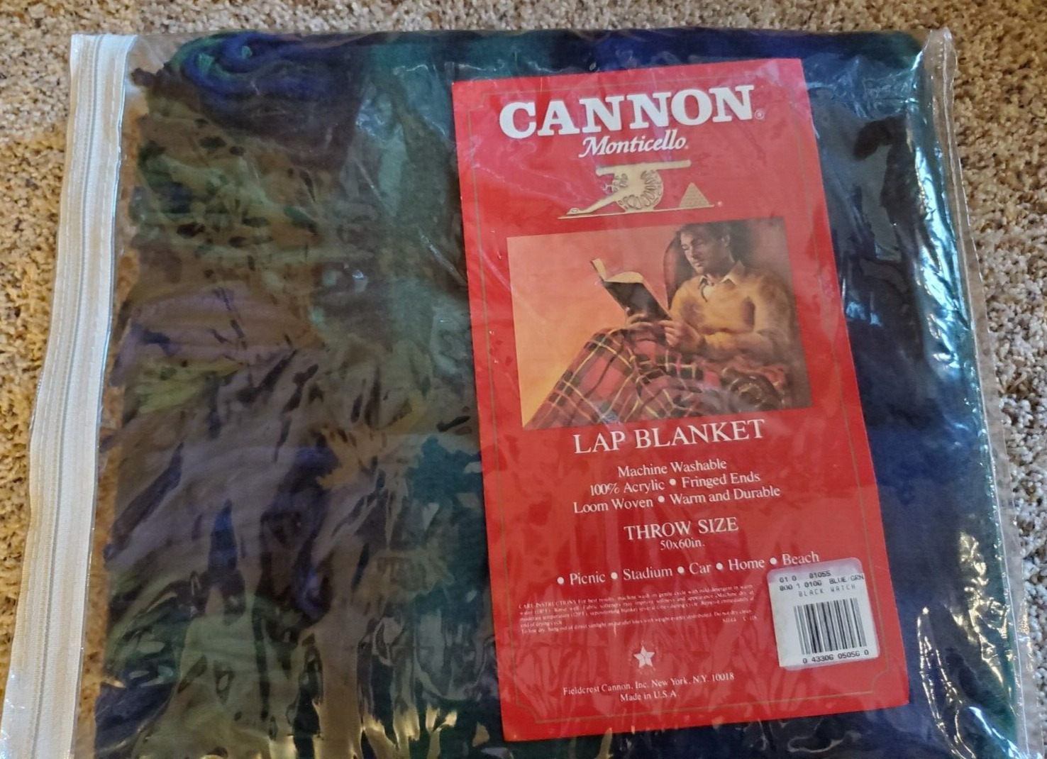 Vintage Cannon Monticello Blue & Green Lap Blanket 50\