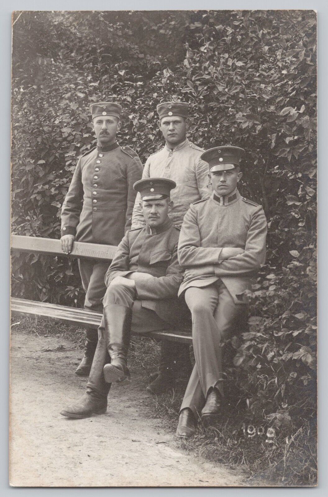 WWI RPPC Four German Soldiers Outdoor Park Group Portrait Postcard