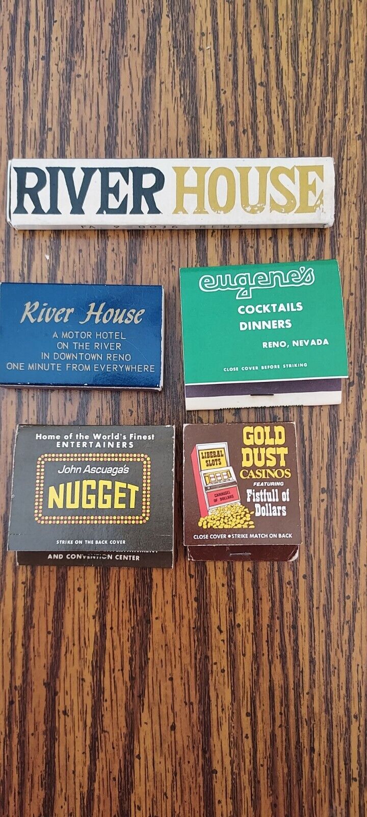 Vintage Lot 5 Matchbook Reno Gold Dust Casino, Eugene's, River House, Nugget