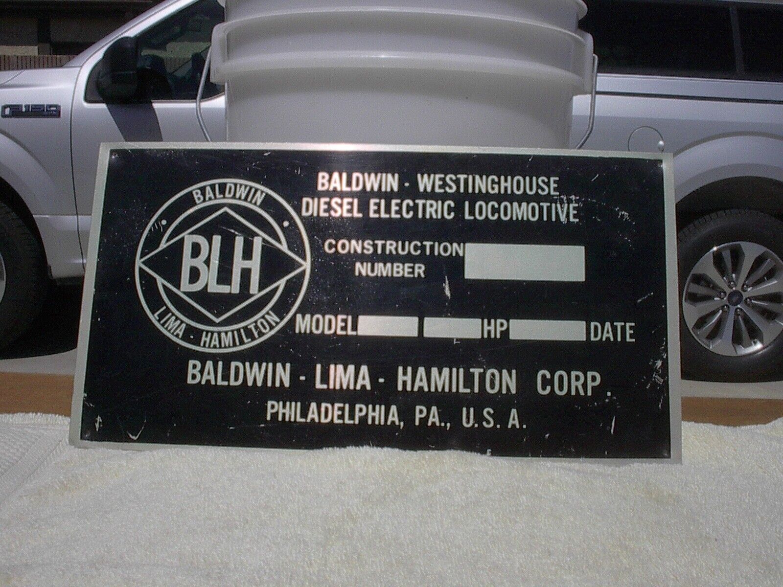 Baldwin Lima Hamilton Diesel Train Locomotive Build Tag, Aluminum, 15 x 8\