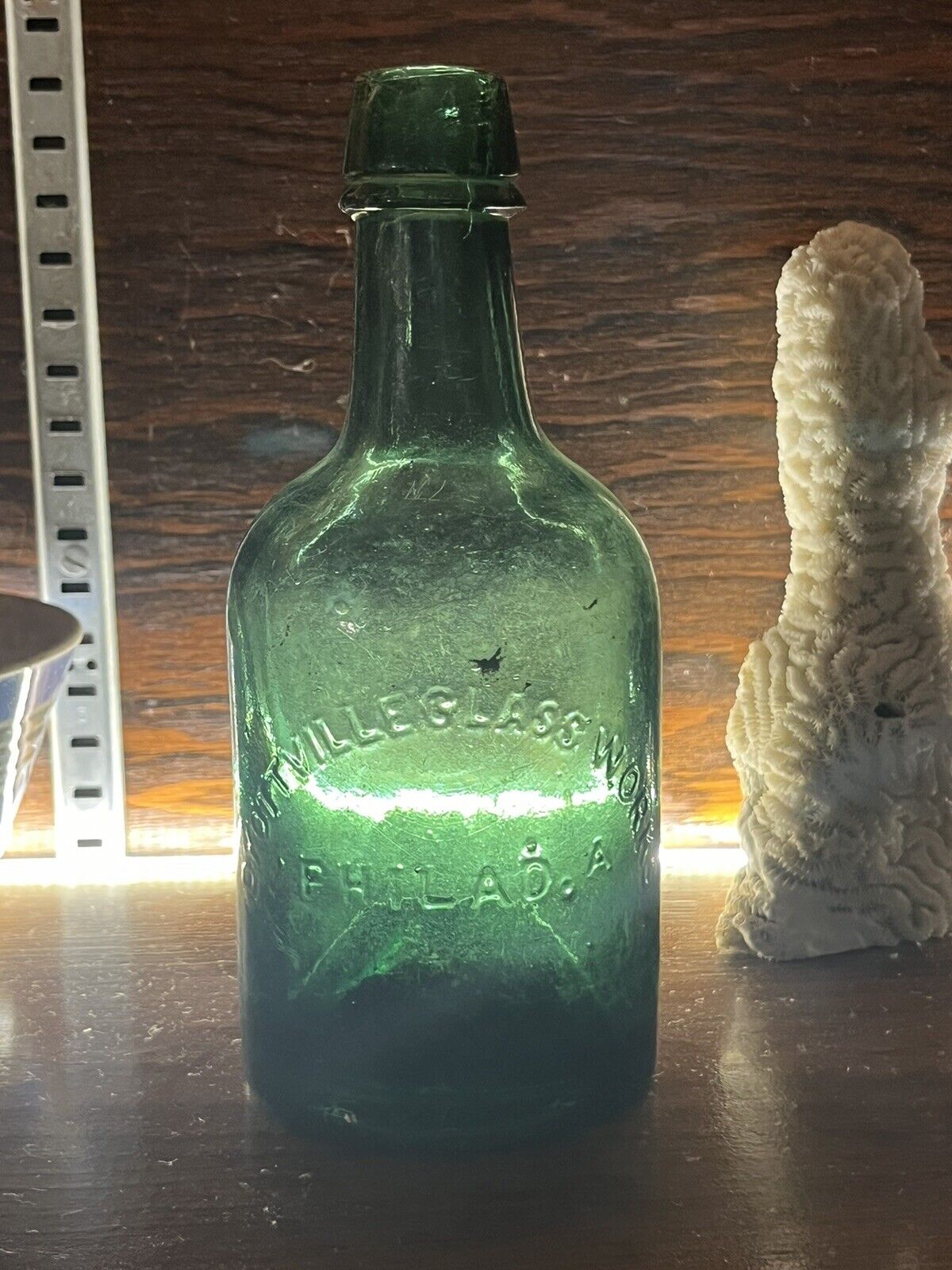 Antique Porter Style Dyottville Green Bottle Iron Pontil Soda Beer Mineral