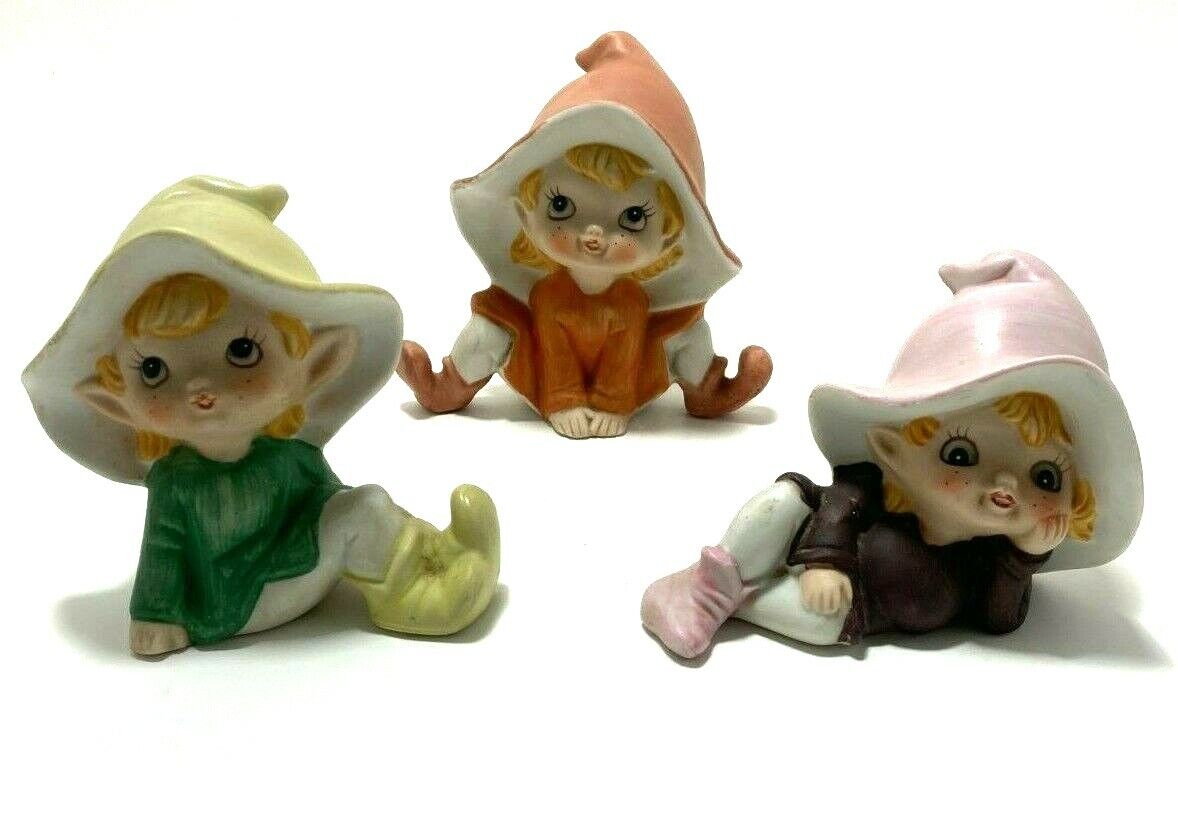 Vintage Homeco Elves Ceramic  Lot of 3 Figurines  3\