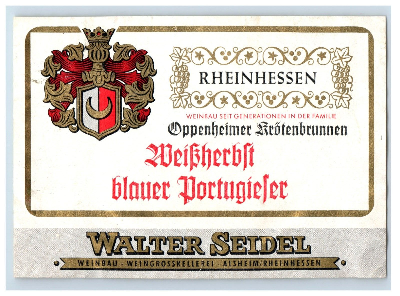 1960\'s-80\'s Rheinhessen Weibherbt Blauer Portugiefer German Wine Label S67E