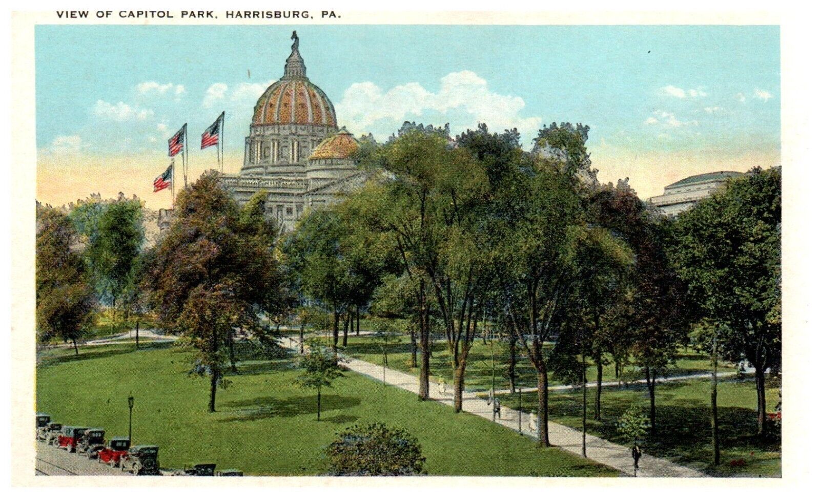Harrisburg PA Pennsylvania Capitol Park White Border Postcard Unposted c.1920