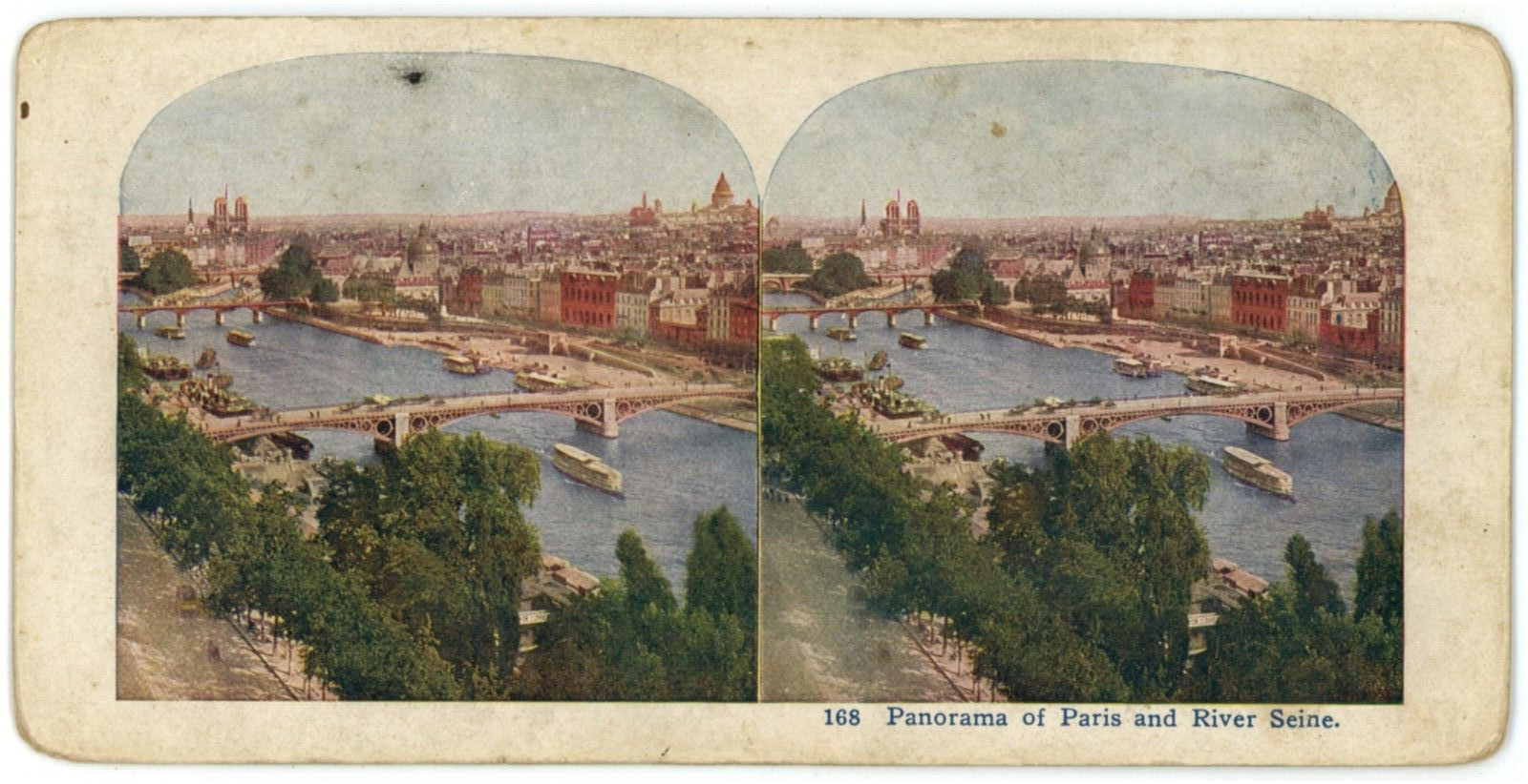 c1890's Colorized Stereoview Card 168 Amazing Panorama of Paris and River Seine