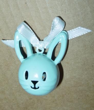 Vintage Metal RABBIT Jingle BELL Easter Christmas ORNAMENT - Blue Bunny 2\