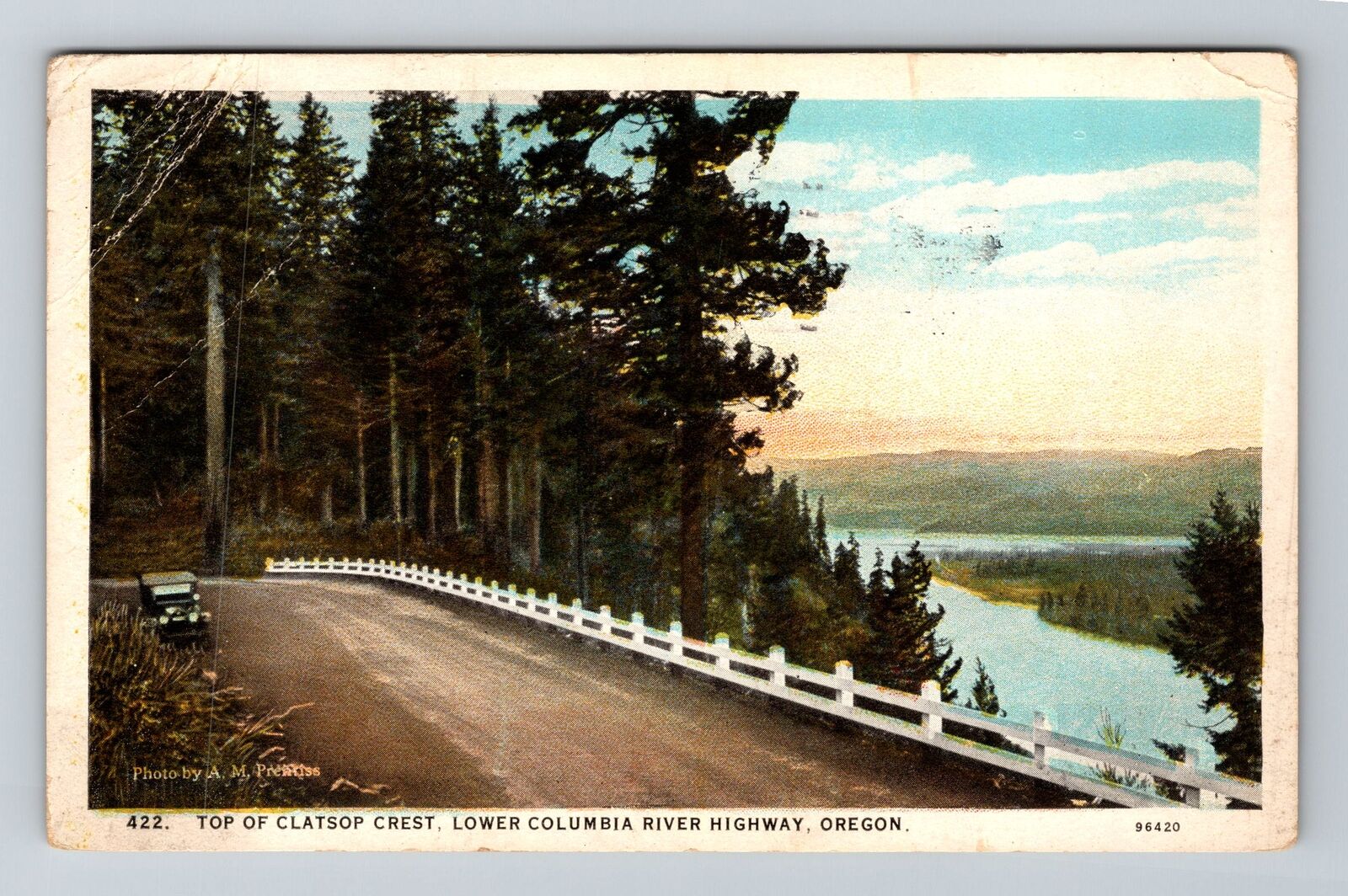 Columbia River OR-Oregon Top Clatsop Crest Old Car Highway Vintage Postcard