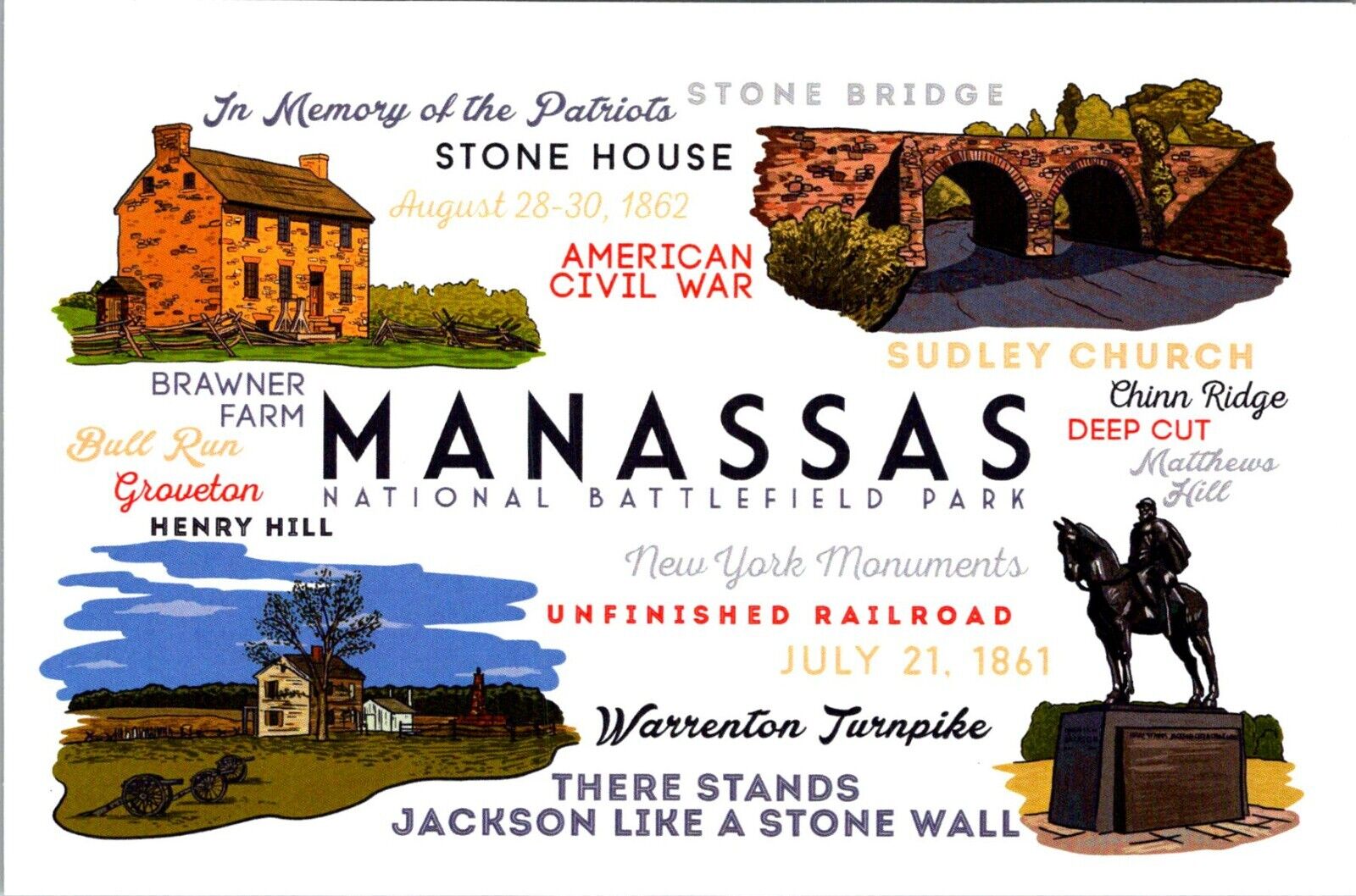 Manassas National Battlefield Park Virginia Typography & Icons Lantern  postcard