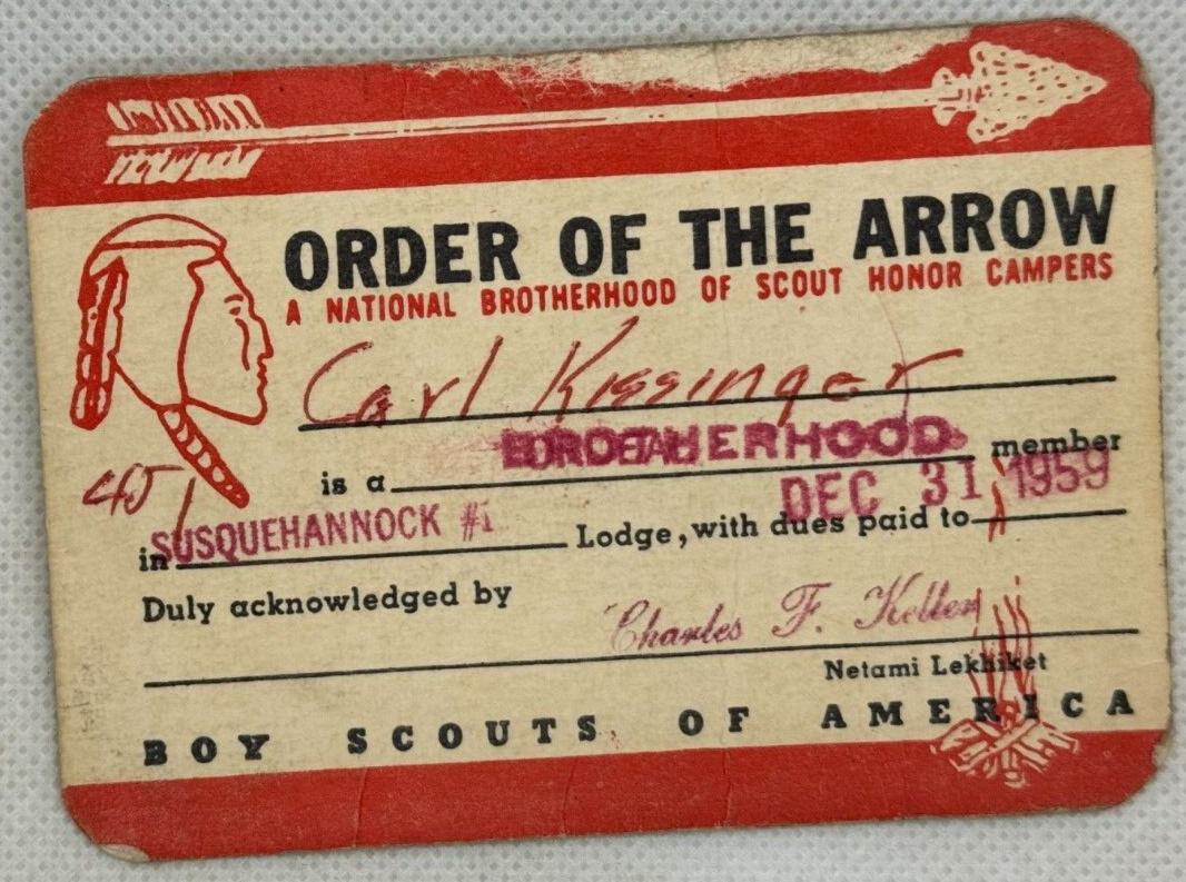 WWW BSA 1959 BROTHERHOOD (#451) Susquehannock LODGE 11 MEMBERSHIP CARD