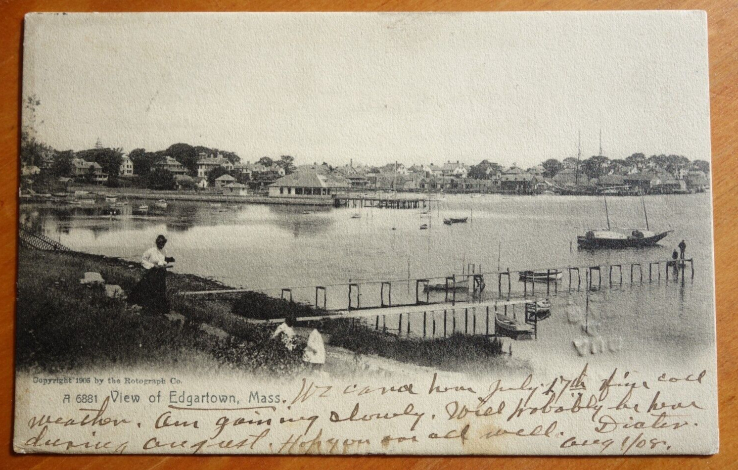 docks, Edgarton MA pmk 1908  rcvd DPO NEWHAVEN PA Rotograph postcard