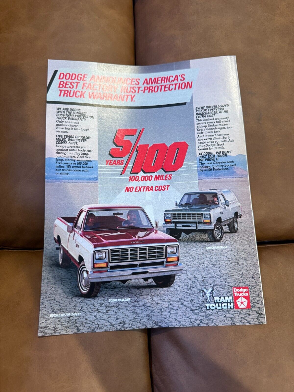 Dodge Ram Trucks 5 Years 100,000 Miles Warranty Vintage 1980's Print Ad