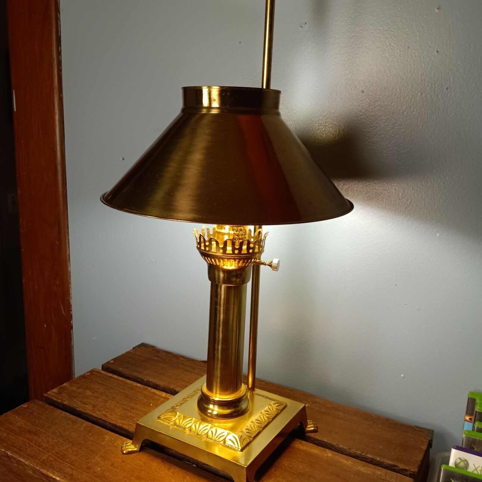 Vintage Orient Express Brass Desk Lamp, Adjustable Brass Shade