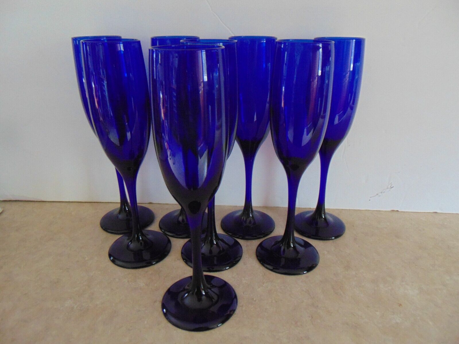 SALE 8 Libbey Premiere Cobalt Blue wine/Champagne Flutes mid century 8 3/4\
