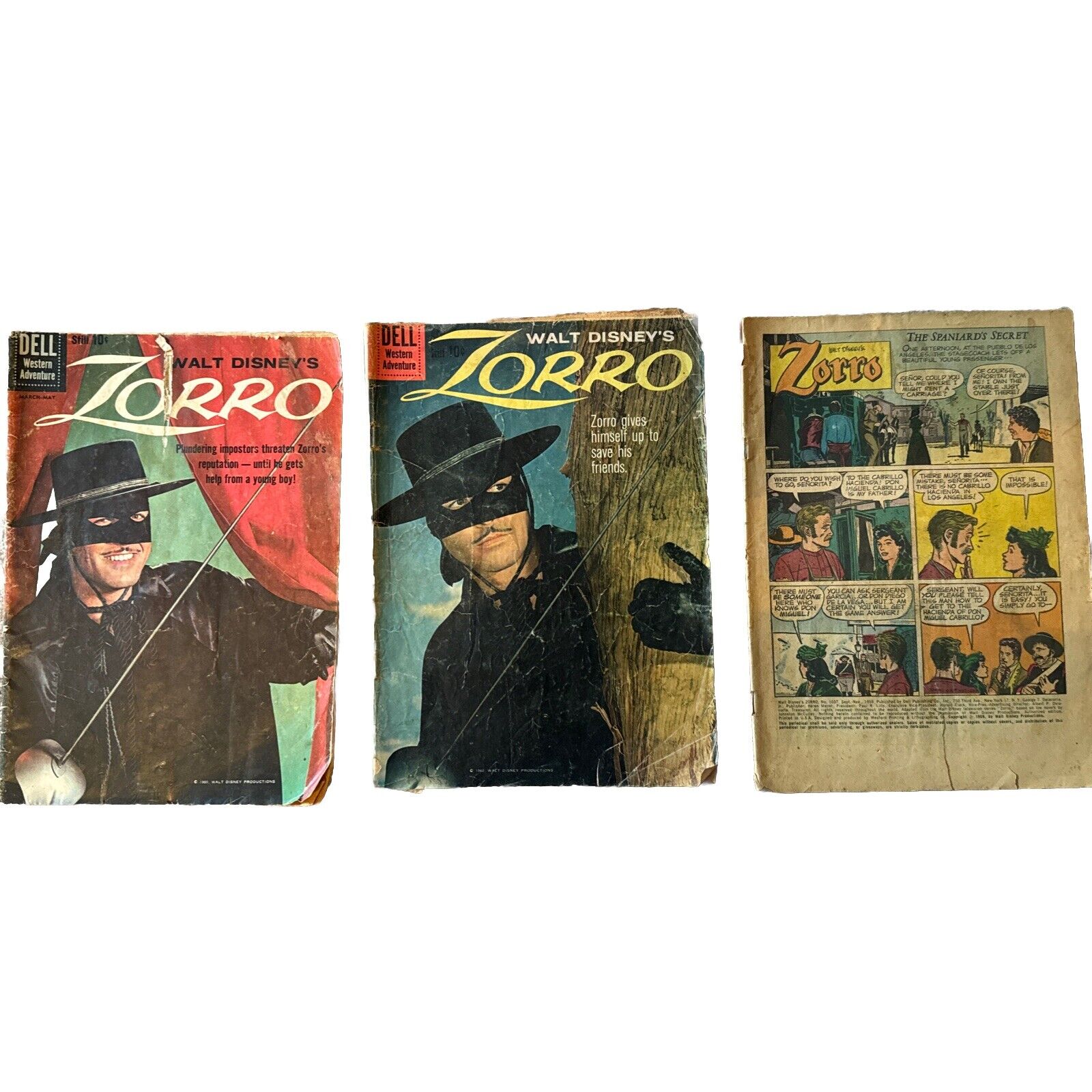 Lot Of Rare Zorro Dell Comics Vintage 1959-60 #s 9, 10, 1037