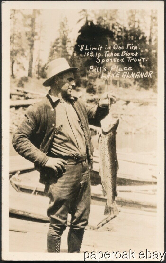 ca1930 Trout Caught At Bill\'s Place Lake Almanor, California Photo Postcard