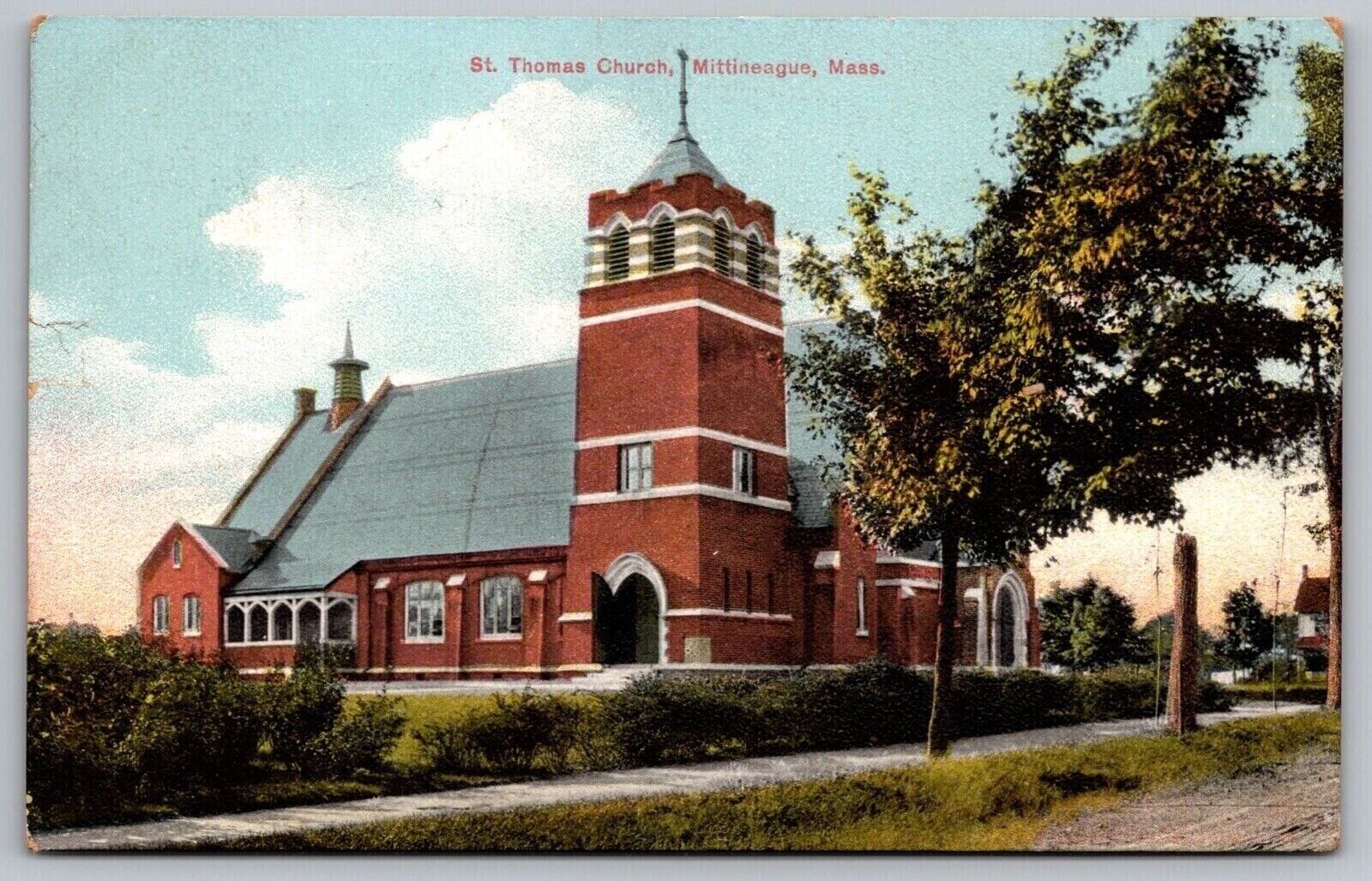 Saint Thomas Church Mittineague Massachusetts Street View Mass Vintage Postcard