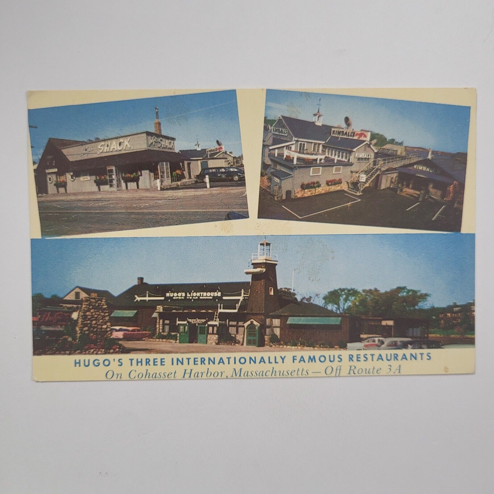 Cohasset Harbor MA Massachusetts Hugo\'s Three Restaurants Vintage Postcard