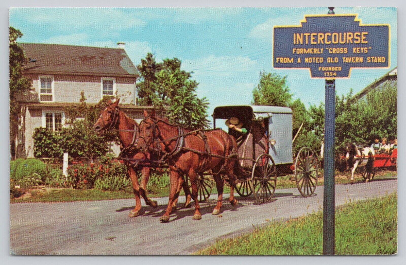 Greetings from Amish Country Intercourse Formerly Cross Keys Horses Postcard