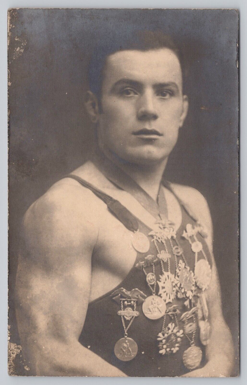 RPPC Handsome Sexy Male Boxer Postcard Heavy Metal Wrestler Vintage Male Photo