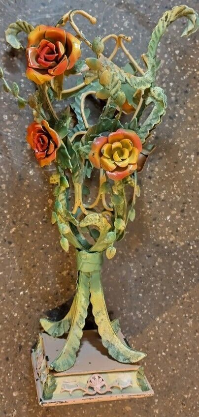 Italian Florentine Tole Flower VTG Metal Basket candel holder