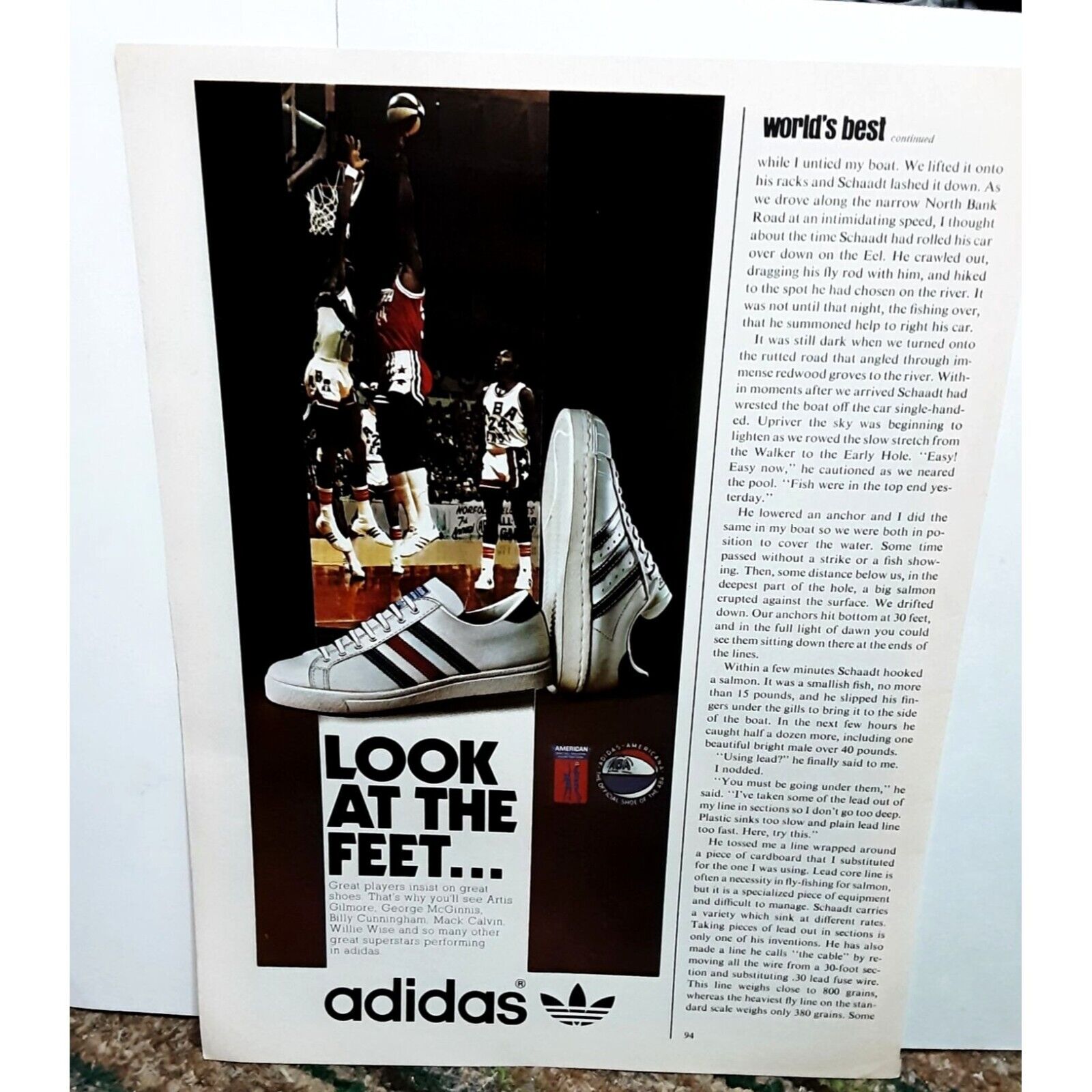 1974 adidas ABA Basketball Shoes Original Print ad 70s