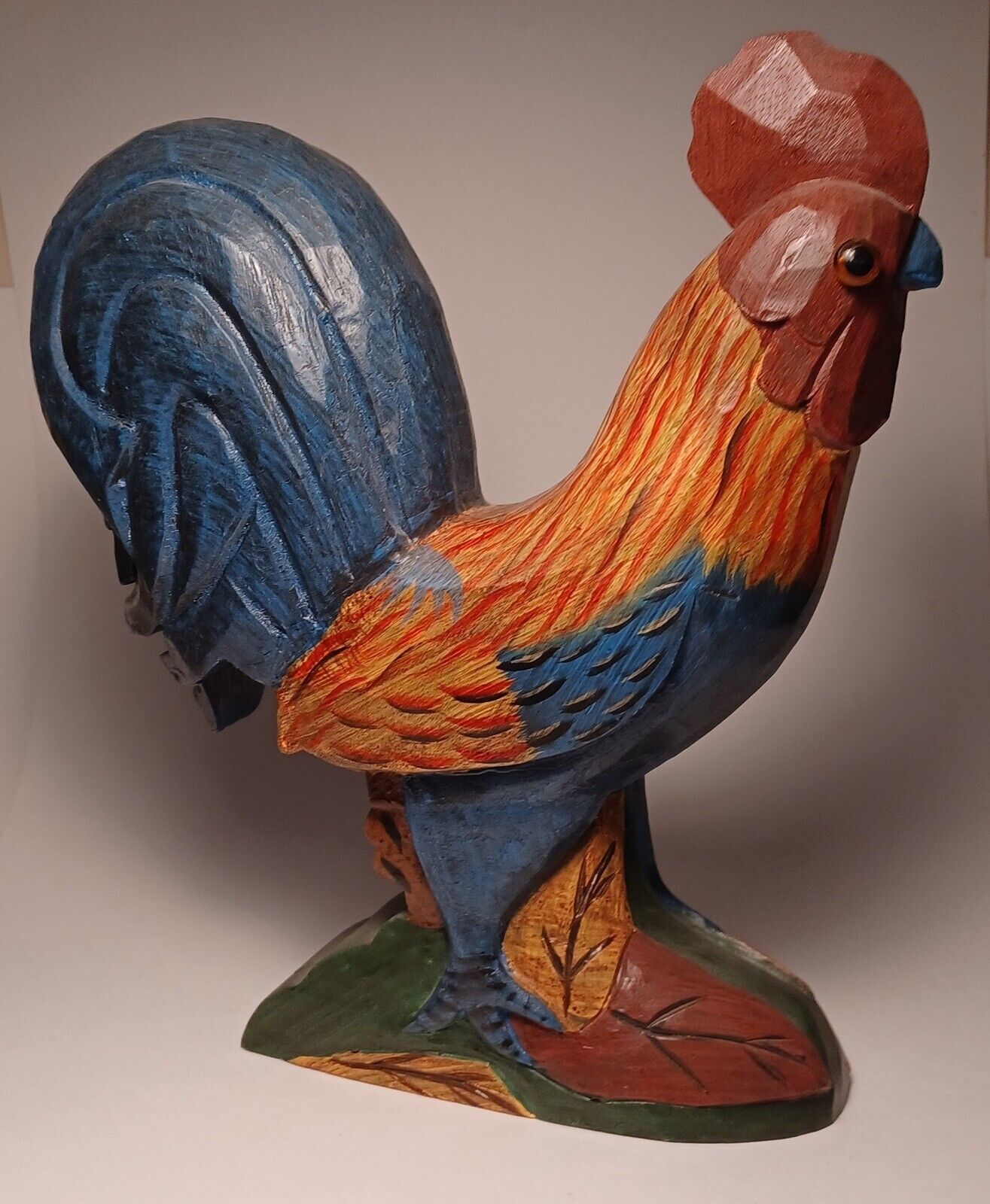 Vintage Wooden Carved Rooster Figure 10”