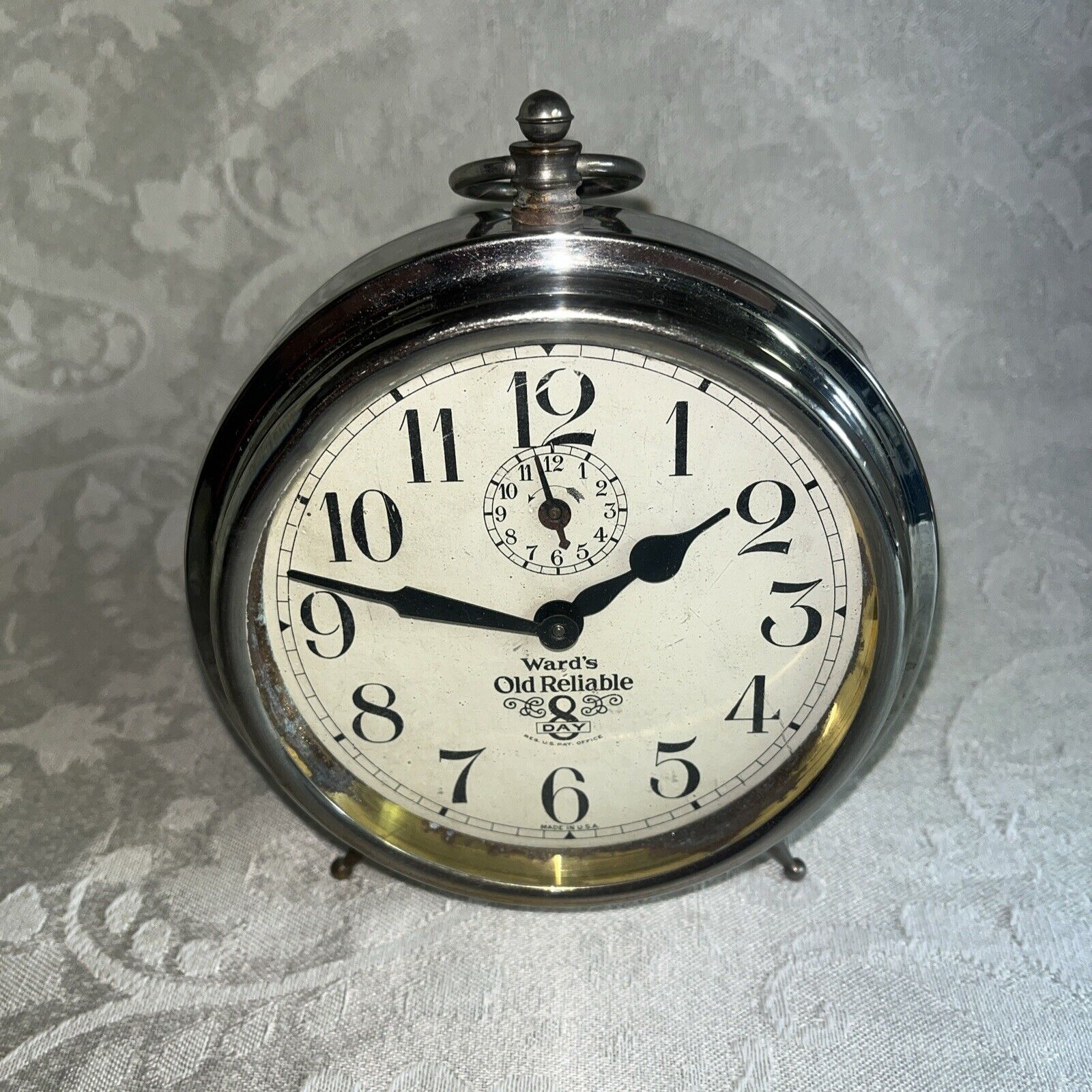 1920s Antique Nickel Ingraham Ward\'s Old Reliable 8 day Alarm Clock-Runs Strong