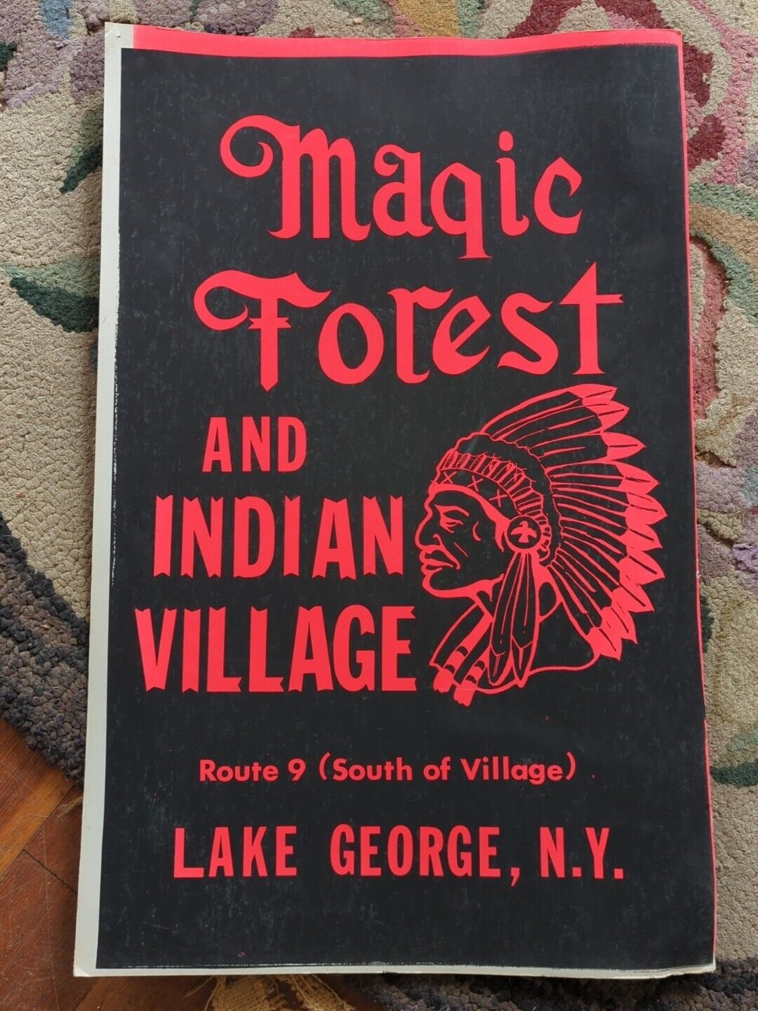 Vintage Magic Forest & Indian Village Lake George NY Rare Old Advertising Sign