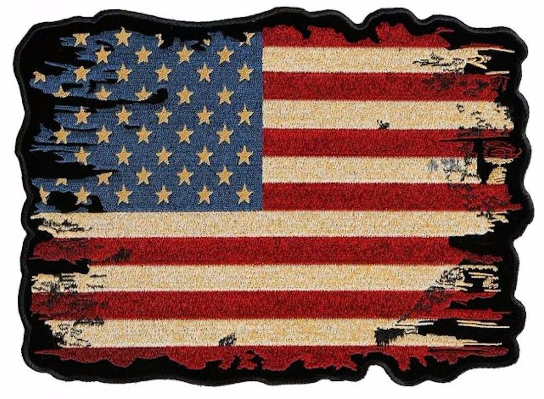 Distressed Looking American Flag Embroidered Biker Patch Large Size 