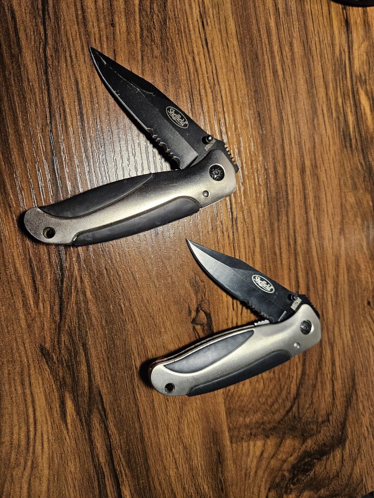 2 Sheffield Black And Silver Folding Pocket Knives