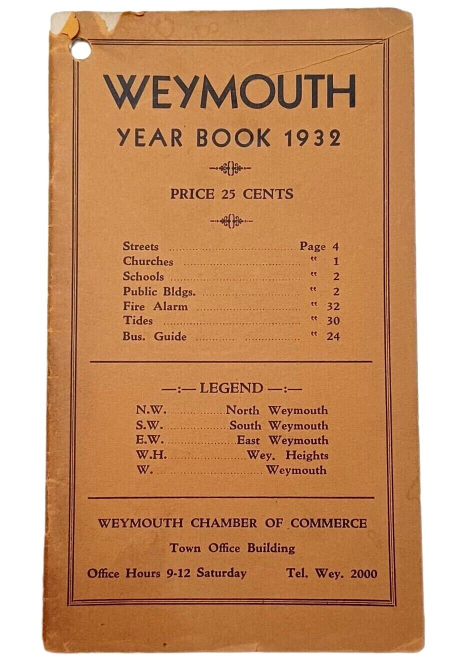 1932 Weymouth Massachusetts MA Chamber of Commerce Telephone Directory Booklet