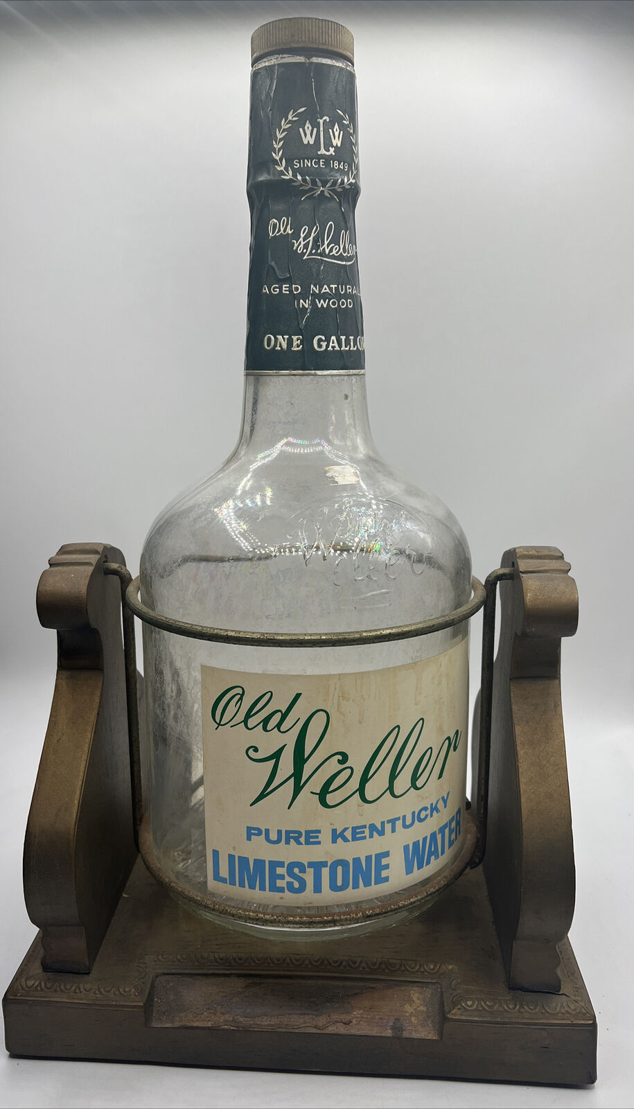 Old Weller Bottle wood Whiskey Pourer Large One Gallon vintage limestone water