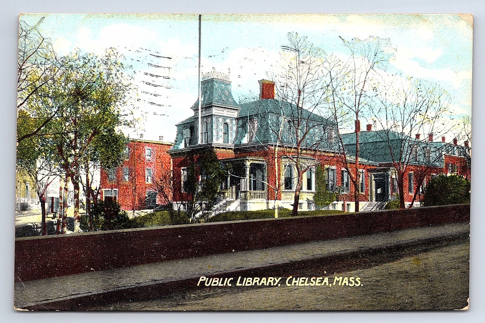 Postcard Public Library Chelsea Massachusetts