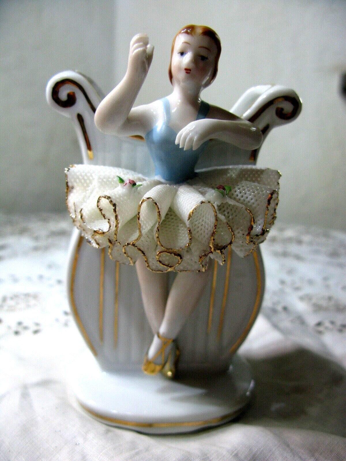 Vintage UCACGO Ceramic Porcelain Ornate Vase Ballet Dancer Figurine Japan 1950s?