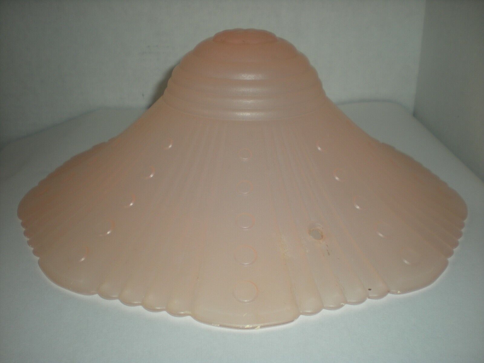 Vtg Art DECO Pink Hanging 3 Chain Ceiling Light Shade UFO Flying Saucer Octagon