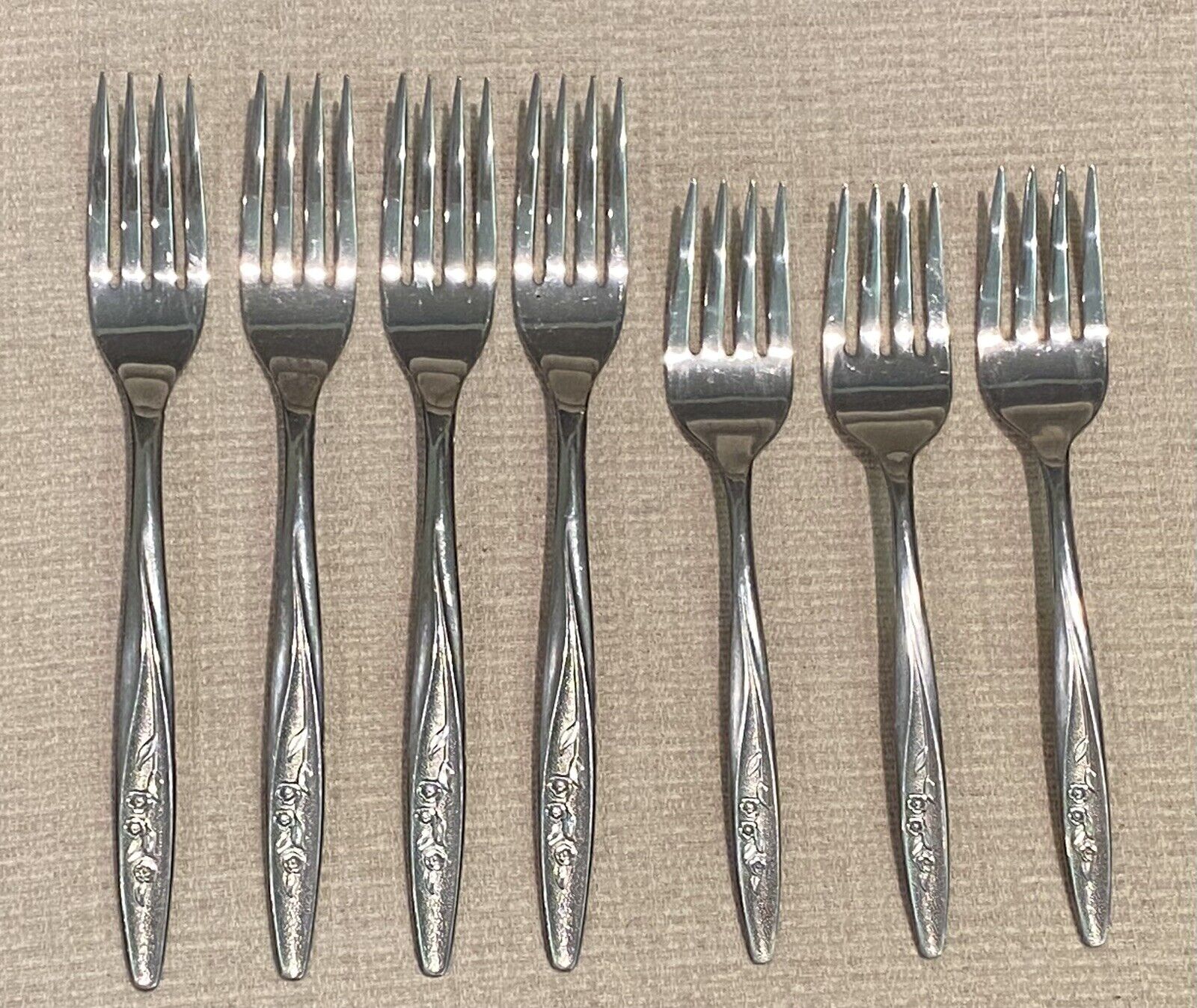 7 Pc Lot Radiant Rose By Superior Stainless Textured Dinner & Salad Forks MCM