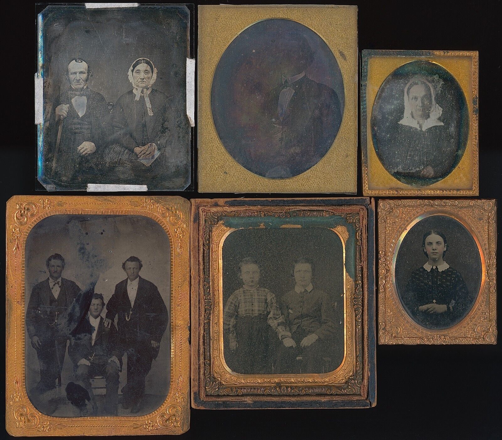(6) Dealer Group Lot Daguerreotype + Ambrotypes + Tintype Identified Case L96