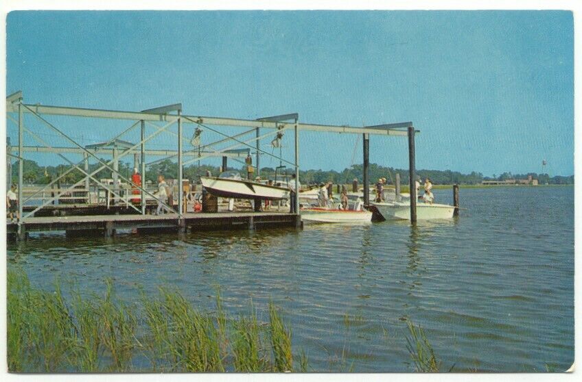 Brunswick GA Yacht Blub Basin Vintage Boats Postcard Georgia