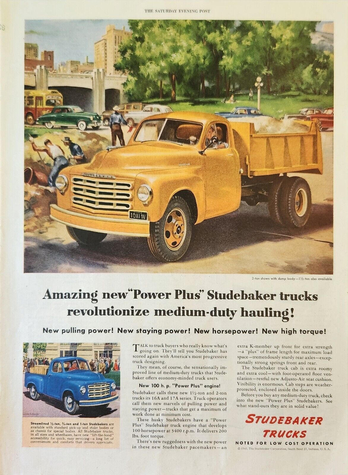 1949 Yellow Studebaker Truck Vintage Ad Power Plus medium duty hauling