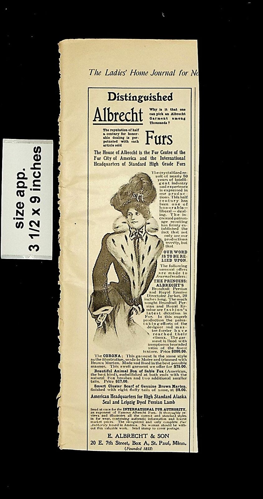 1902 Distinguished Albrecht Furs Vintage Print Ad 20575