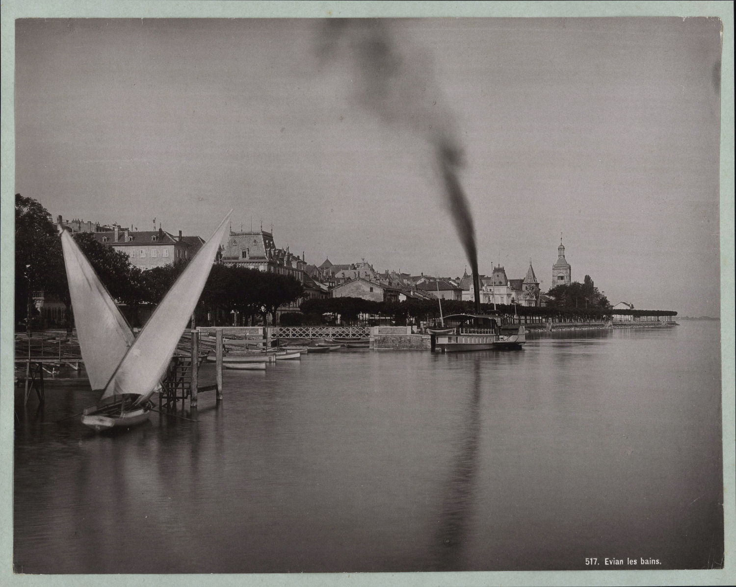 France, Evian-les-Bains, Boats & Steamer Vintage Photomechanical Print Phot