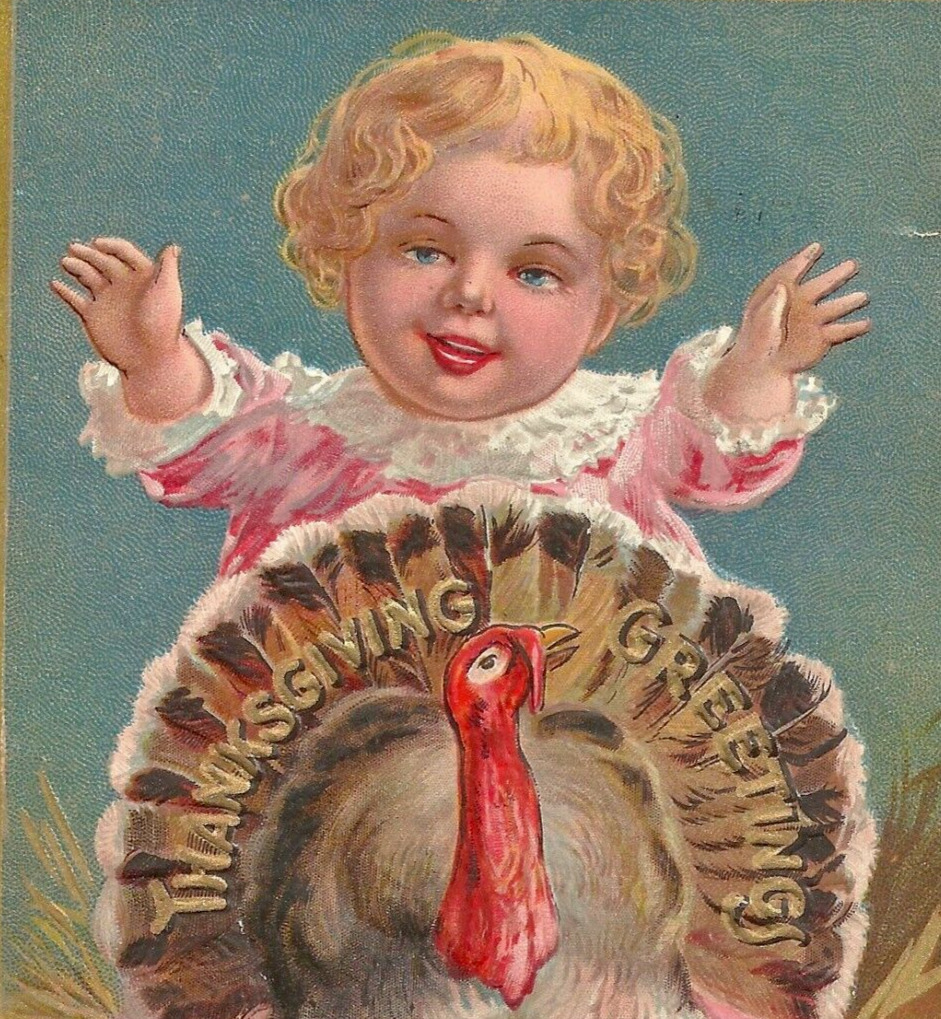 1900s Child Chasing Turkey, Thanksgiving Postcard, Greetings Antique VTG