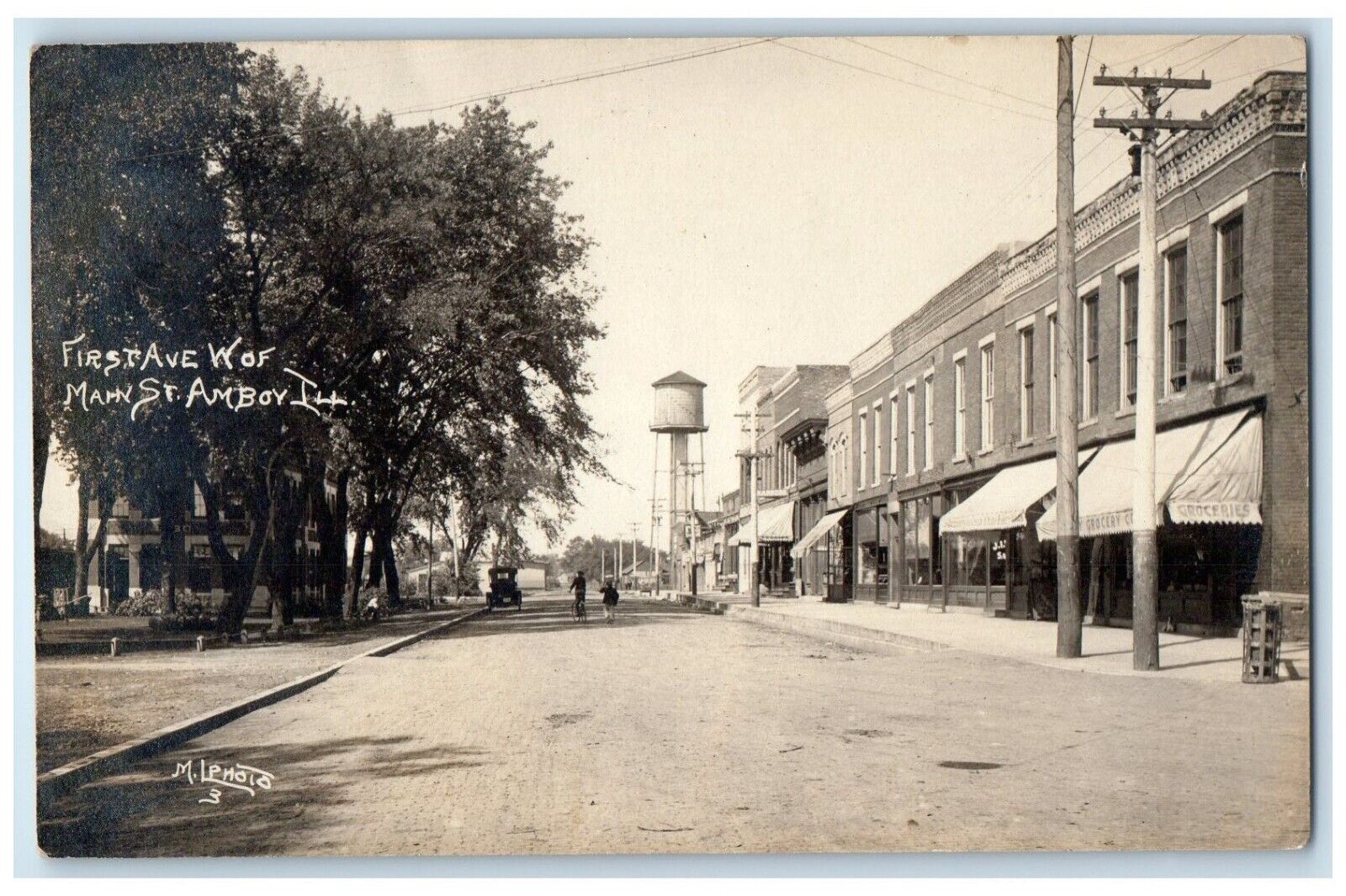 1912 East Avenue Main Street Water Tower Amboy Illinois IL RPPC Photo Postcard