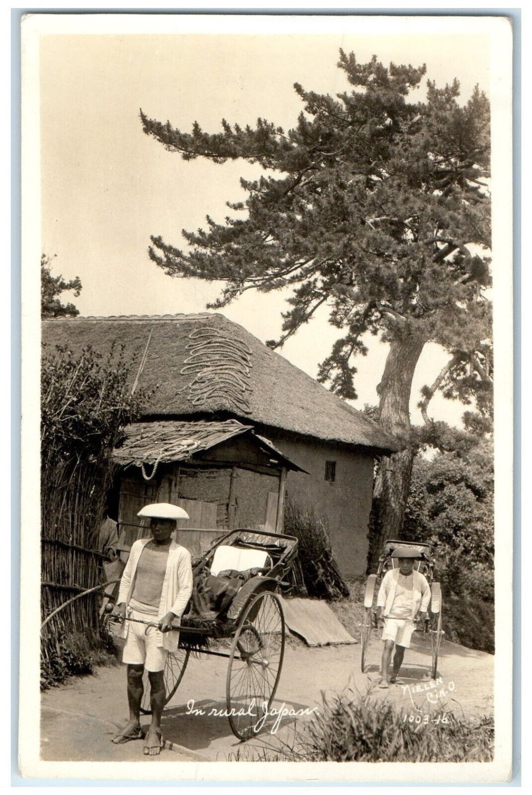 c1950's Two Rickshaw Nielen in Rural Japan Vintage RPPC Photo Postcard