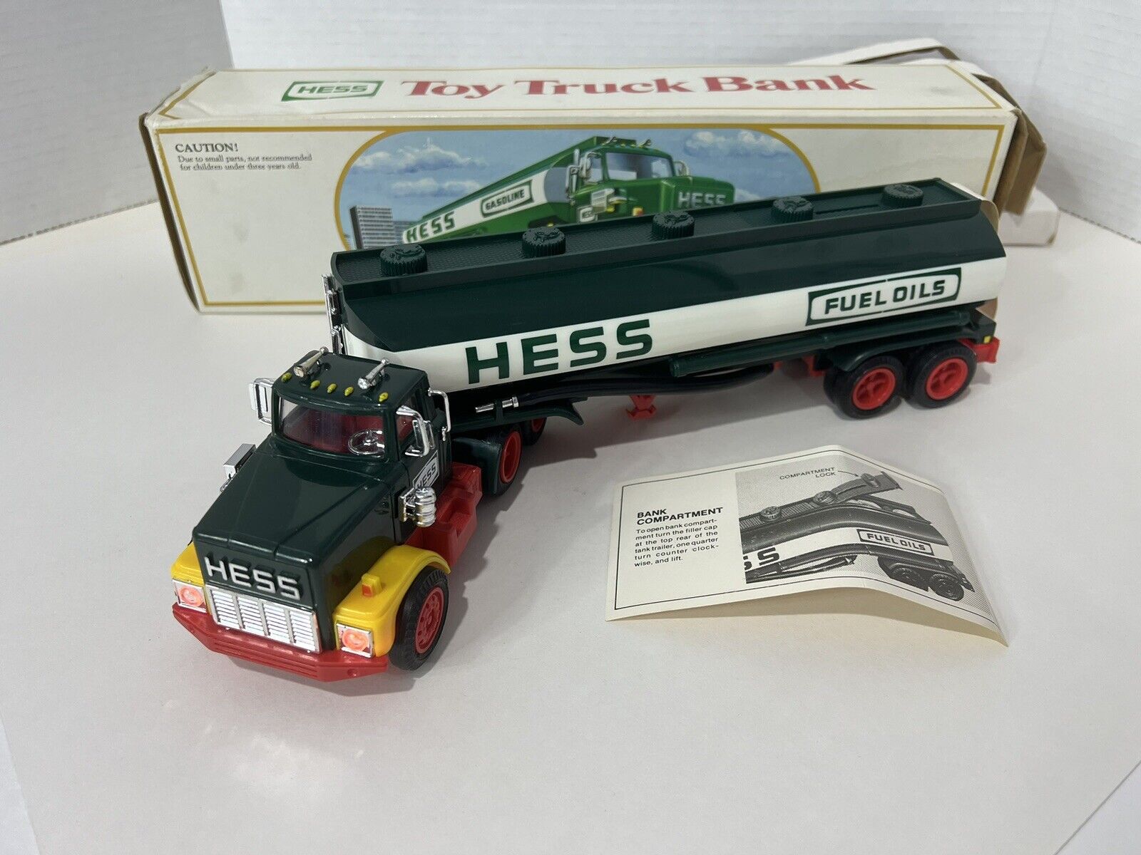 1984 Hess Gasoline Toy Truck Bank Vintage Gas Station Lights Work W/ Inserts NIB