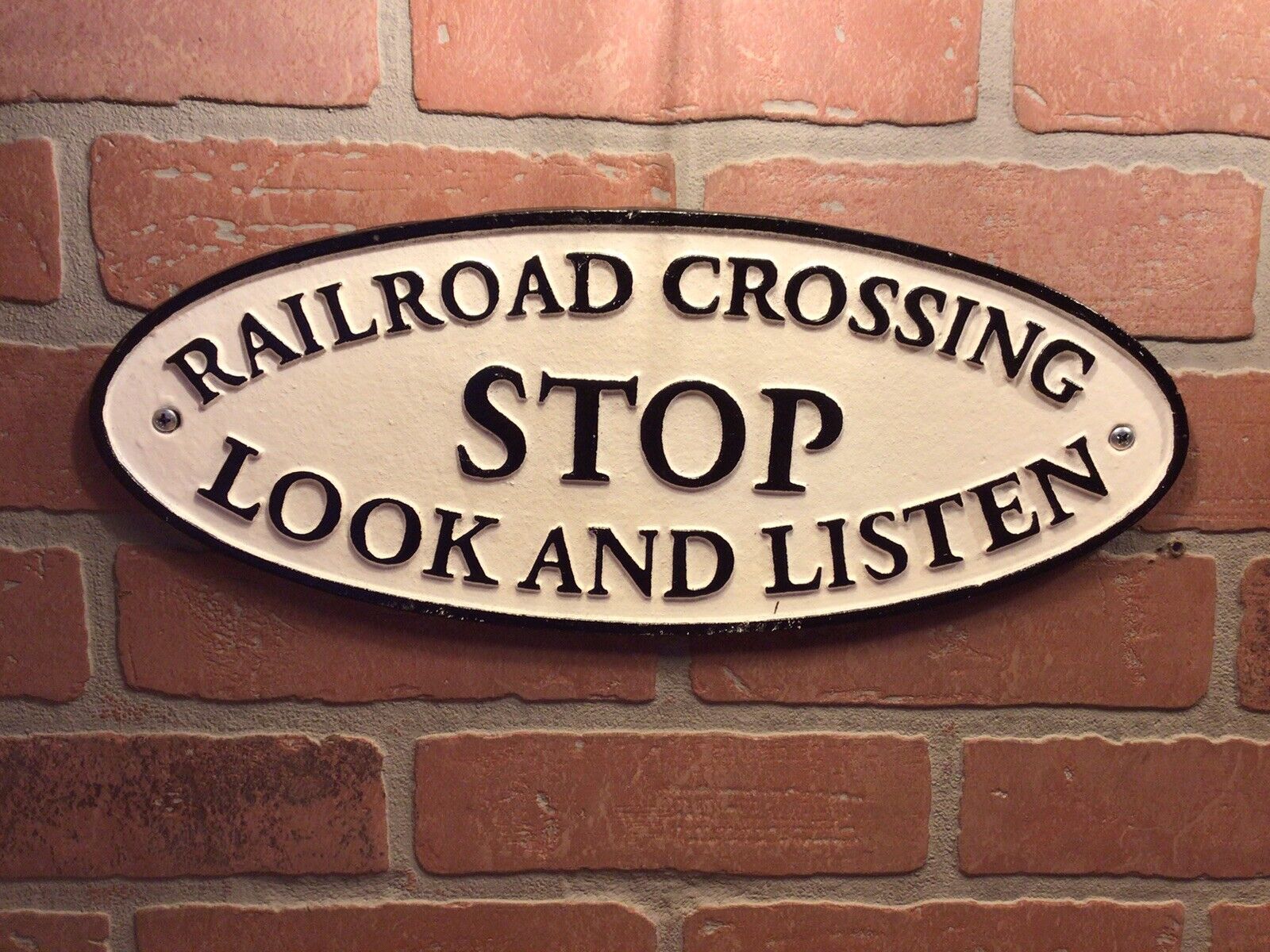 Vintage Style Cast Iron Railroad Stop Look and Listen Crossing Sign A Great Gift